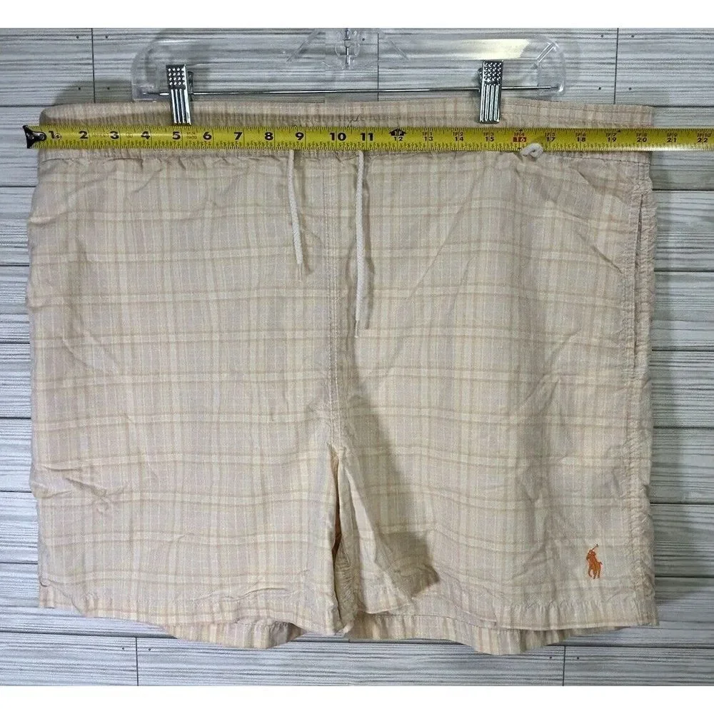 Polo Ralph Lauren Orange Yellow Plaid Swim Trunks‎ String Tie White Size XL